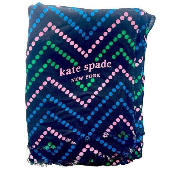 Kate Spade Scarf Womens Black Multicolor Chevron Dot Print Soft Lightweight Wrap - Picture 3 of 3